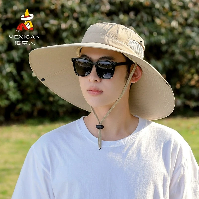 稻草人帽子男夏季户外防晒遮阳渔夫帽防紫外线钓鱼大檐太阳帽新款