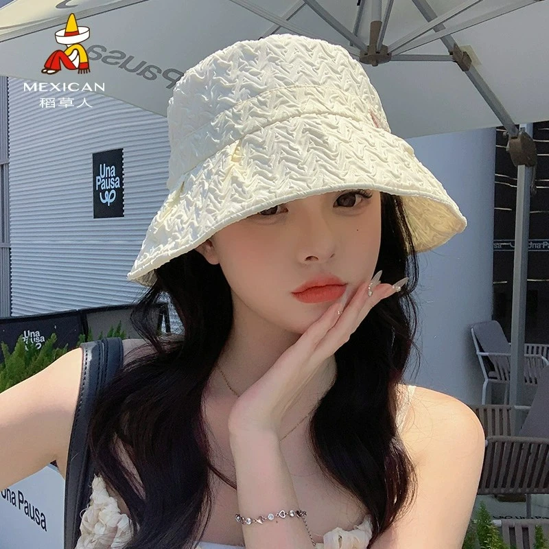 稻草人帽子女夏季2024新款渔夫帽显脸小时尚百搭出游遮阳防晒盆帽