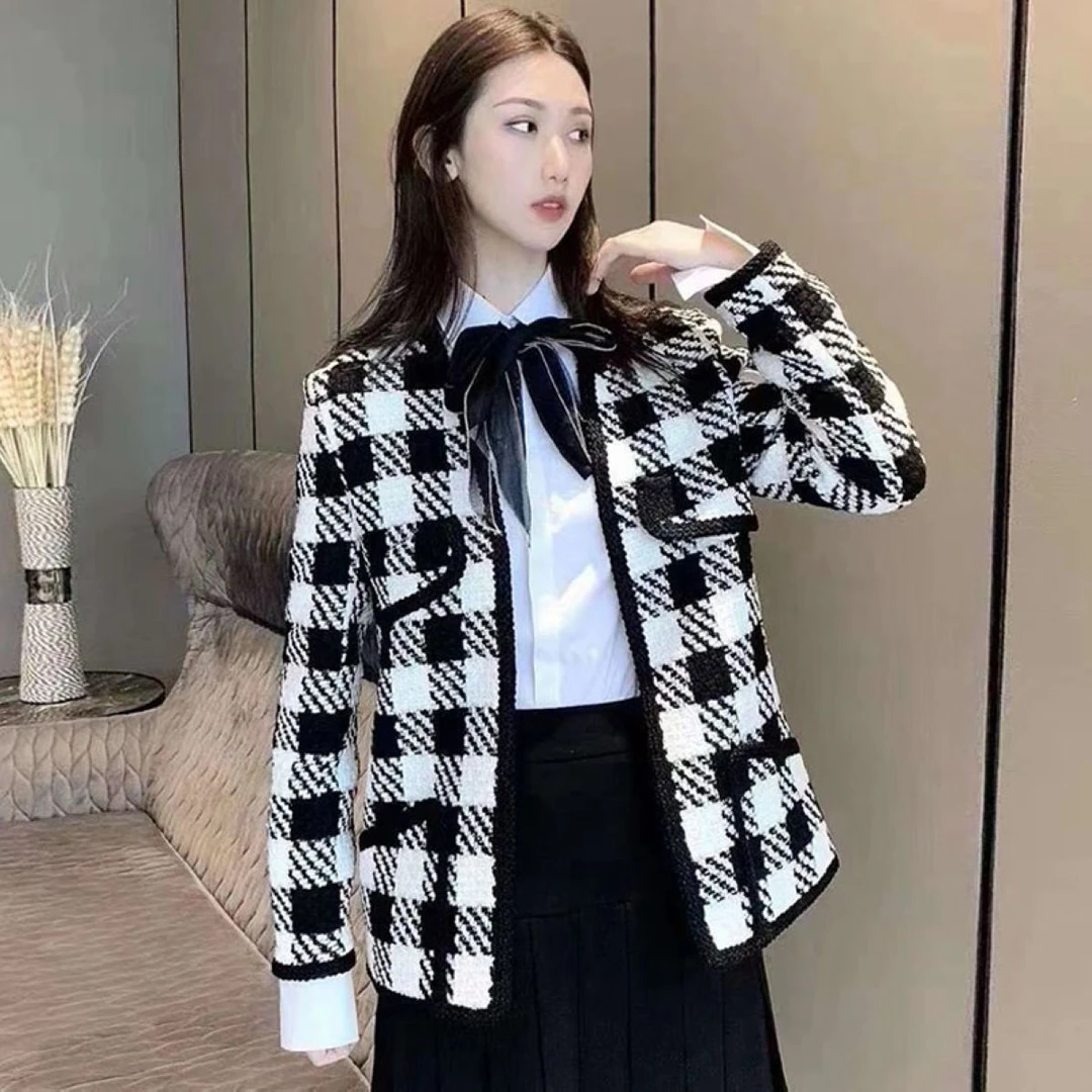 阿家专柜正品经典黑白格小香风粗花呢外套 5400481-7K06521-001