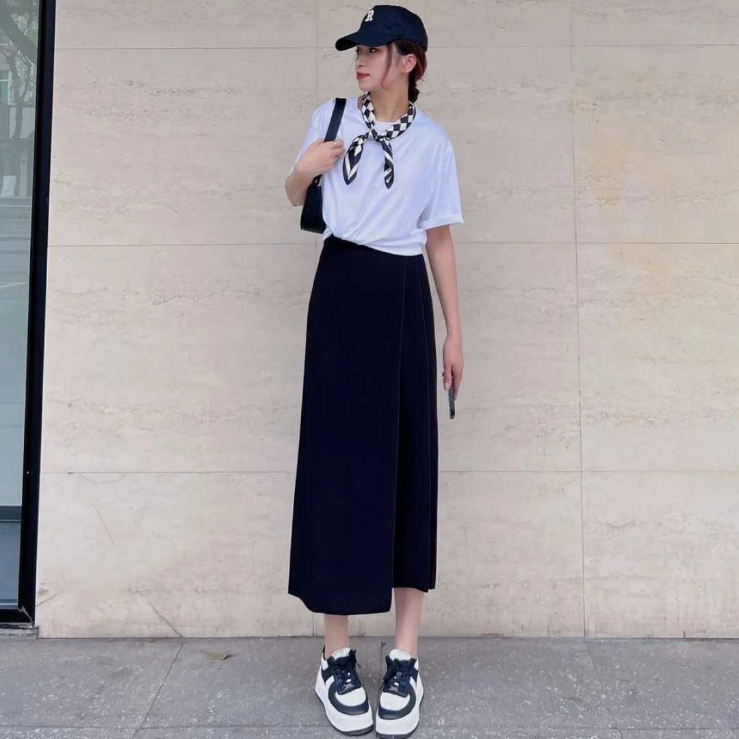 阿家正品活动高腰气质通勤百搭一片式巴黎裙 5200258-2062811-001