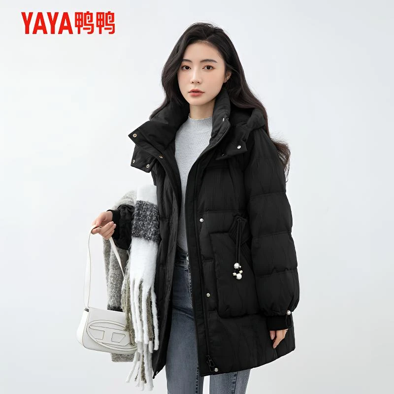 YAYA/鸭鸭羽绒服女中长款冬季爆款新款时尚宽松连帽YE3B628215L