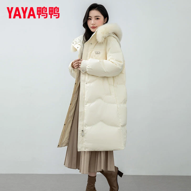 YAYA/鸭鸭大毛领长款羽绒服女2023冬季新款韩版宽松加厚保暖外套