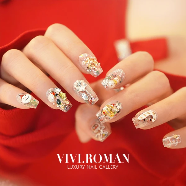 【圣诞奇遇】原创轻奢穿戴美甲纯手工圣诞老人猫眼爆闪圣诞美甲