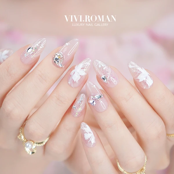 【生如夏花】原创轻奢穿戴美甲手绘花朵仙气 纯欲裸色 温柔婚礼美甲