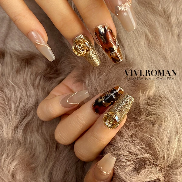 【魅影】原创轻奢穿戴美甲手工穿戴式复古气质金色指甲贴秋冬