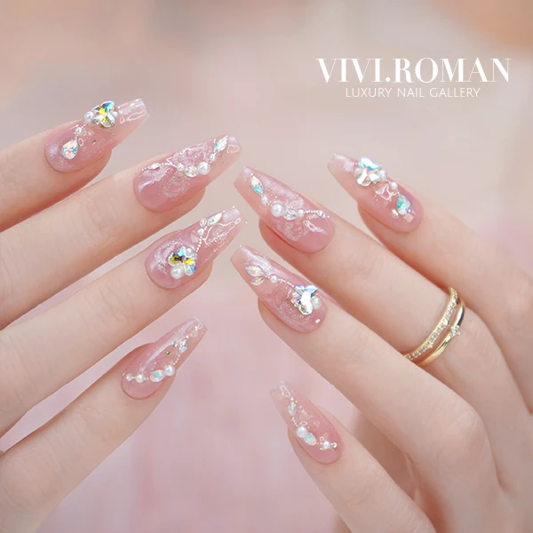 【非常爱你】原创设计 玫瑰手绘猫眼锆石小钢珠温柔高级奢穿戴美甲