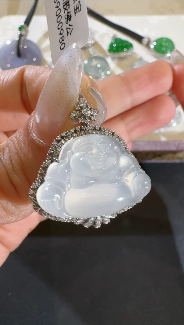 【闪购商品】翡翠吊坠(不含链)18K金镶嵌【源头工厂】钻石镶嵌佛公