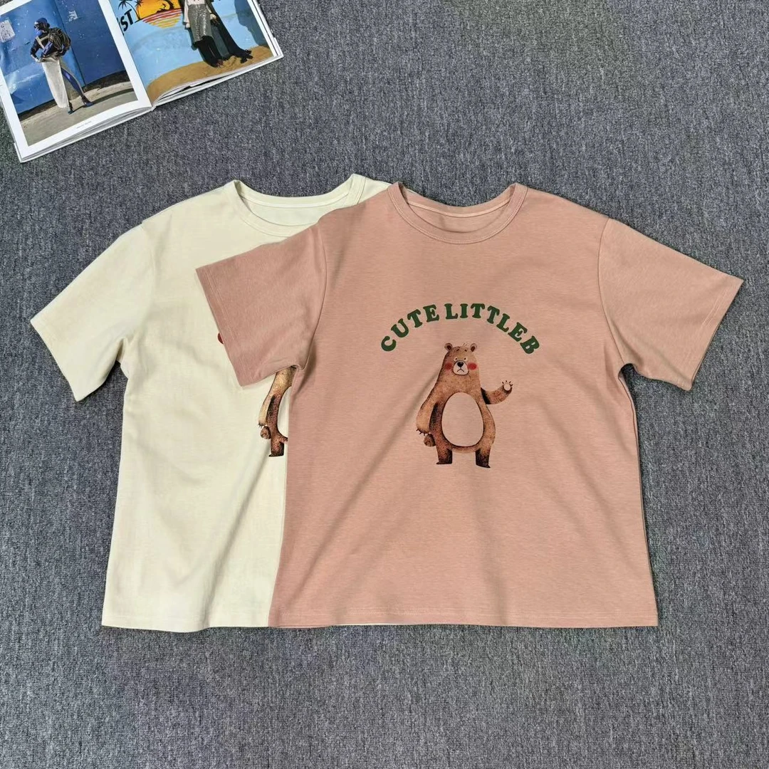 13124余小鱼 两色小熊字母印花圆领韩版百搭休闲夏季短袖T恤女装