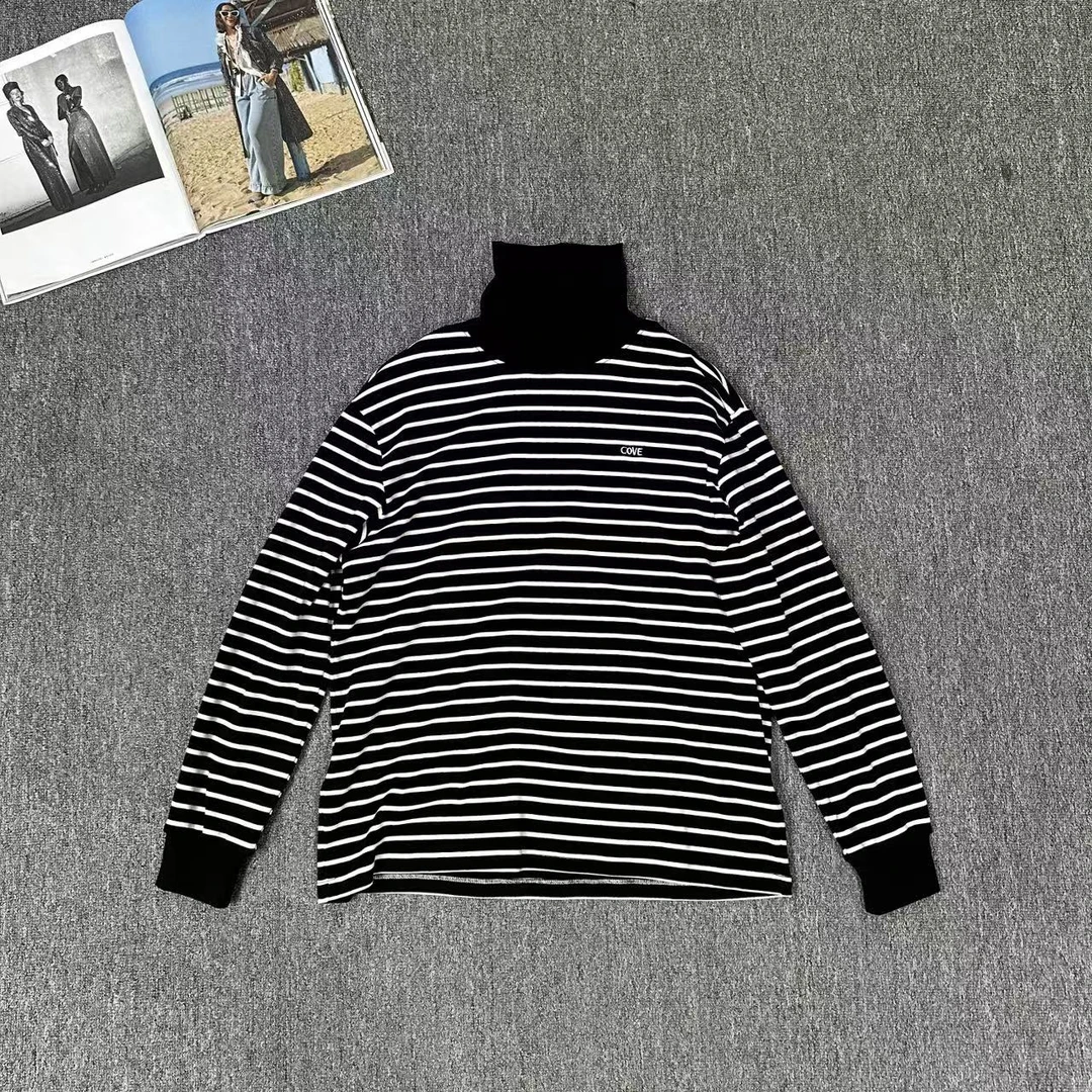 83532余小鱼 黑白条纹高领打底衫长袖百搭时尚韩系内搭女装