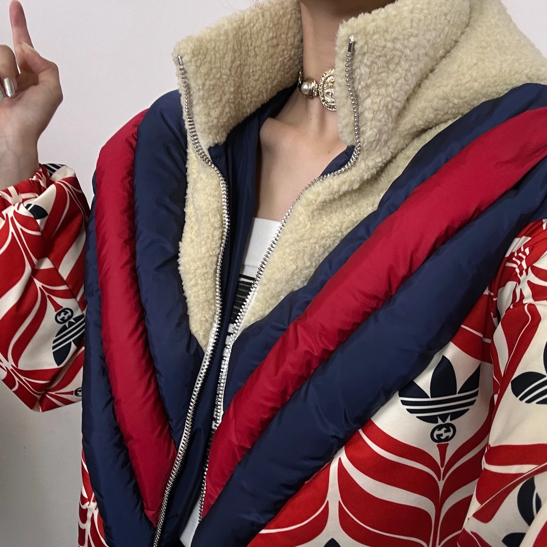 95新 GUCCI/古驰 Gucci古驰/Adidas联名羊羔毛拼接棉服 36码
