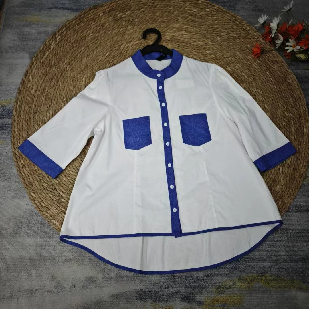 剪标  8仓B2-12-1800款  蓝白拼色短袖衬衣