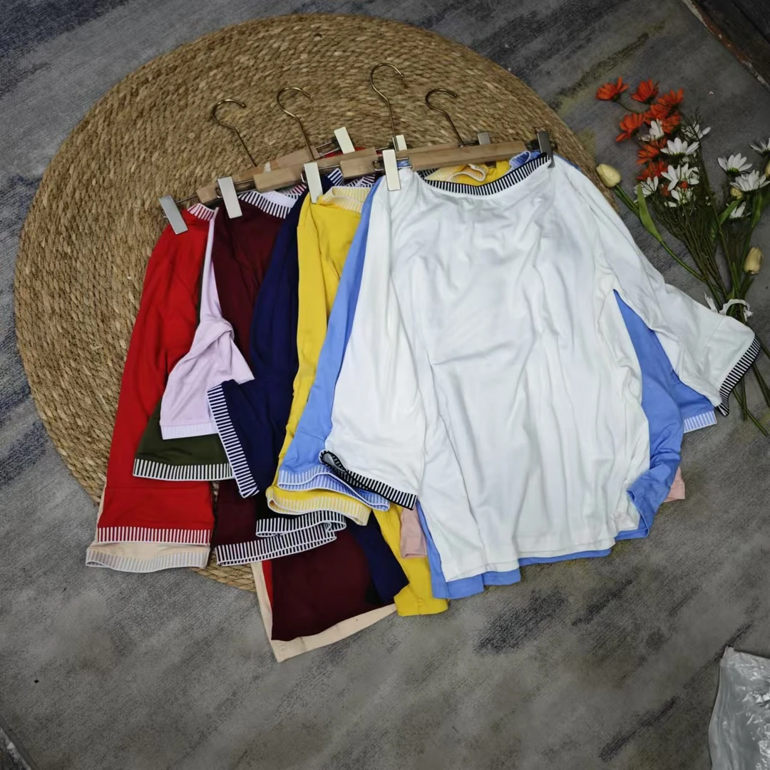 品牌剪标 7仓F1-15-2493款  白色拼边中袖T