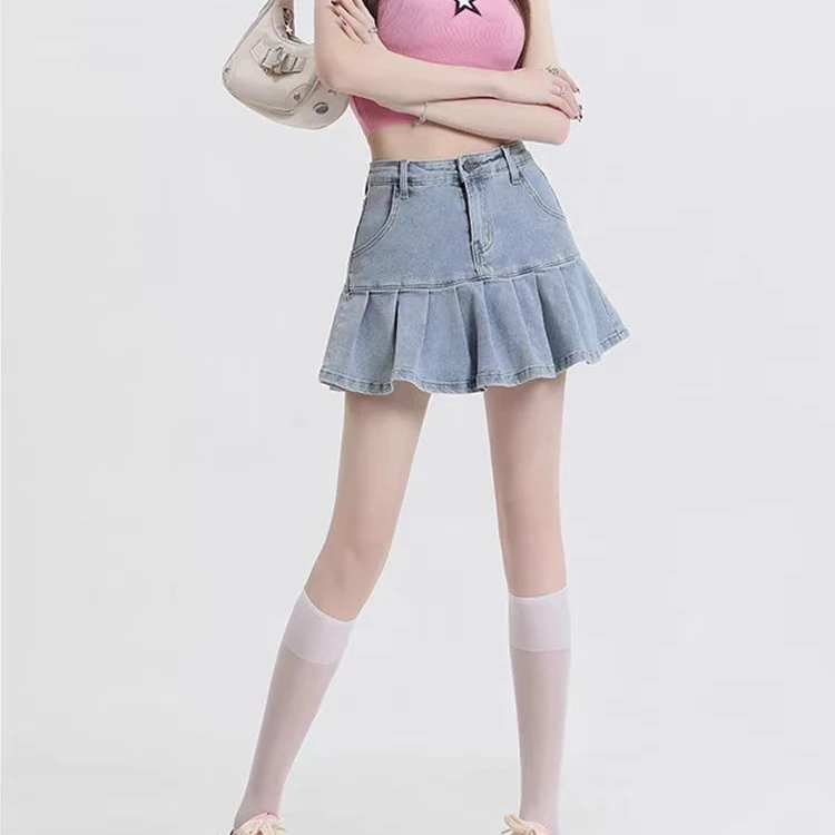 唯琳剪标  8仓B1-17-3004款  荷叶边水洗牛仔半身裙