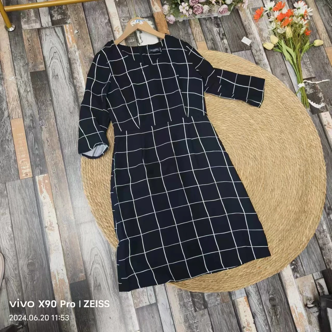 品牌剪标 7仓H4-5-15317款CL  棋盘格五分袖连衣裙