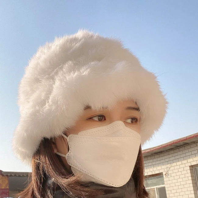 兔毛帽子女秋冬季大头围毛茸茸毛绒帽针织毛线渔夫帽女款
