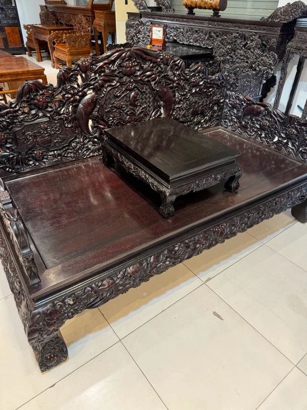 荷花鱼罗汉床两件套