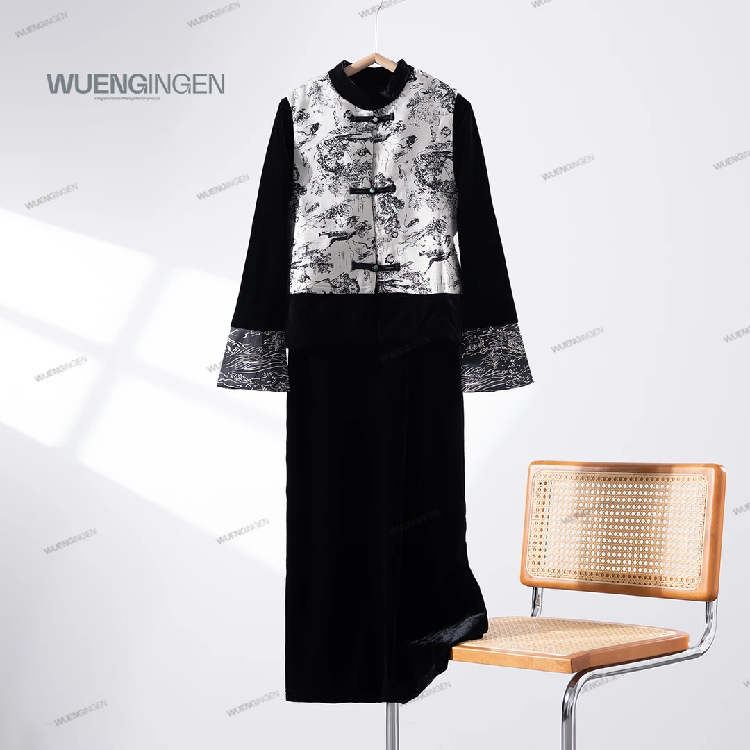 无印心匠新中式+水墨画 盘扣 时尚套装裙 D16807