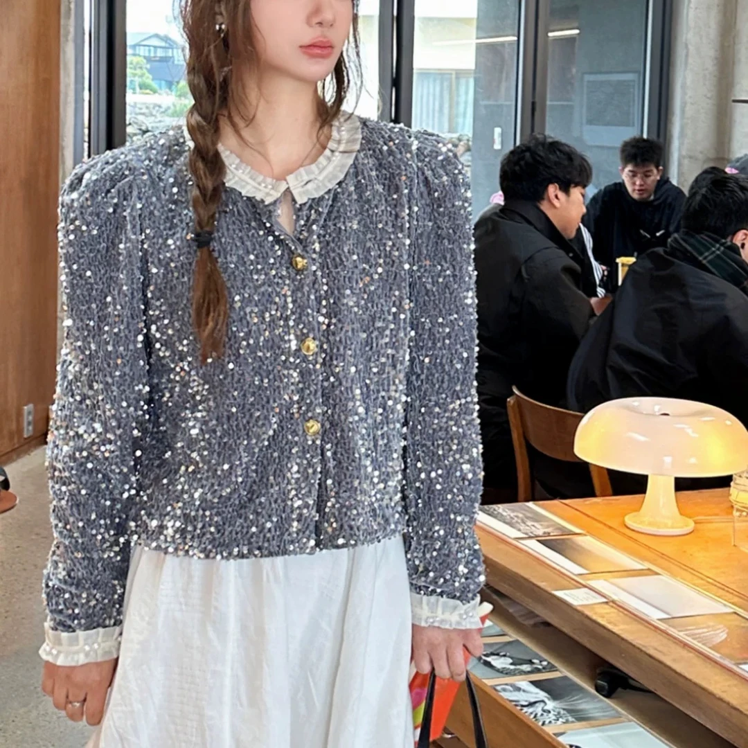 无印心匠重工+亮片 高级感&木耳边 洋气外套 A28030
