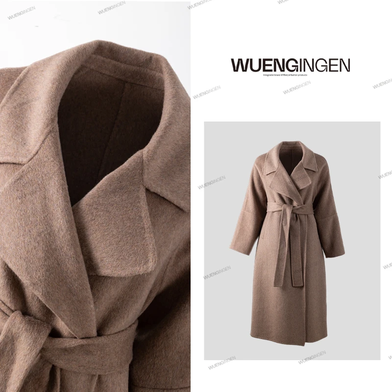 无印心匠羊毛+西装领  中长款~束腰 轻奢大衣 A66358-1