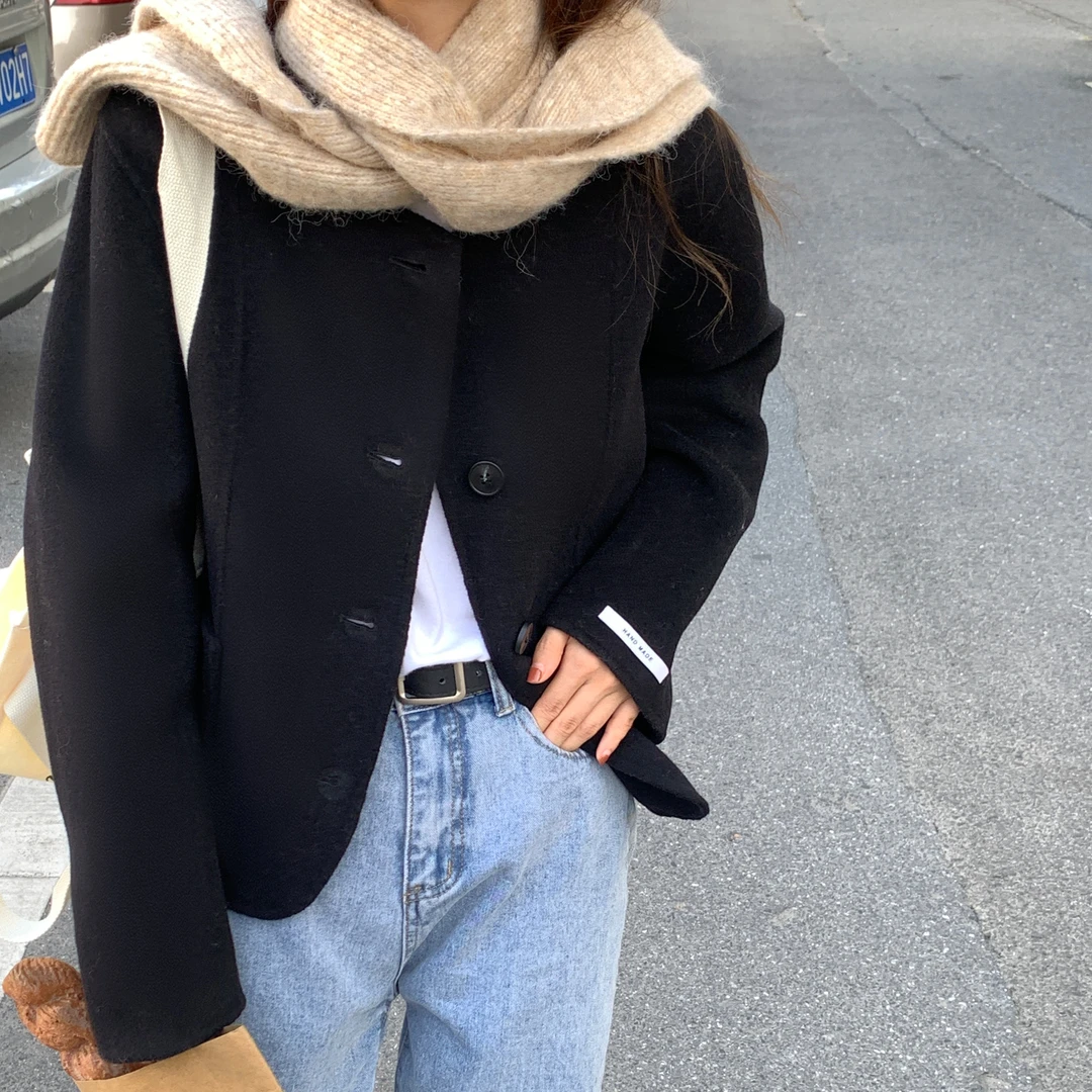 无印心匠纯色+单排扣 圆领~百搭 时尚外套 A93196