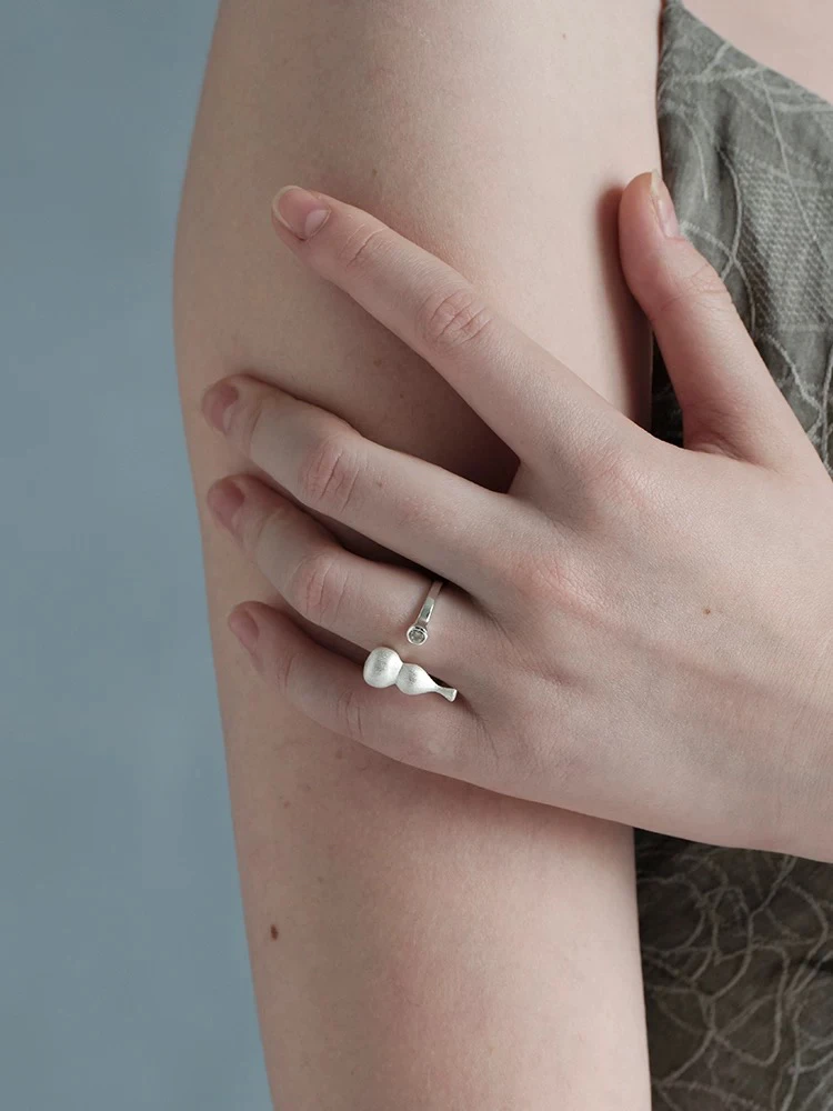 925银戒指 拉丝葫芦纯银开口戒指 设计师款复古高级感小众