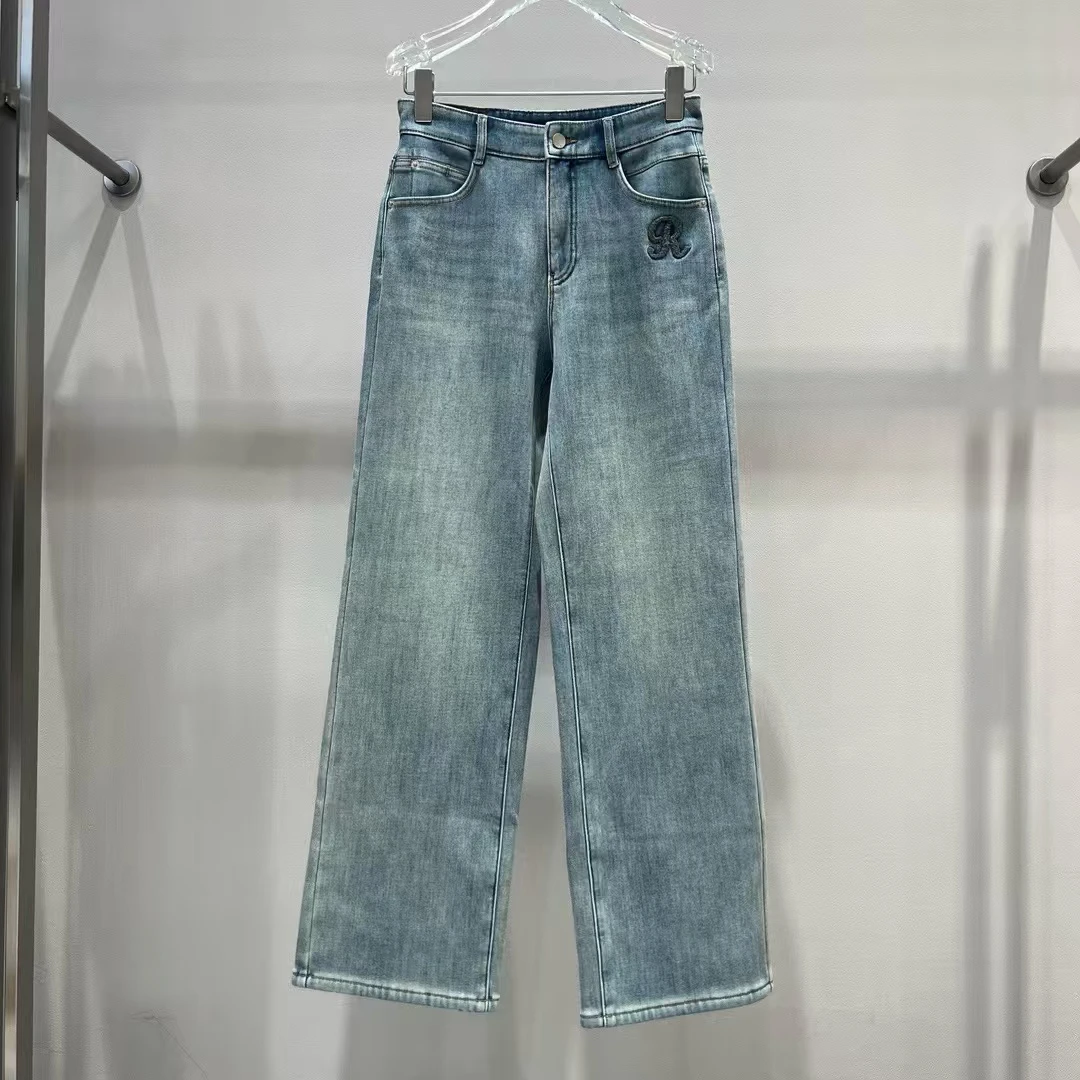 冬季新款显瘦休闲加厚加绒水洗直筒牛仔裤3271