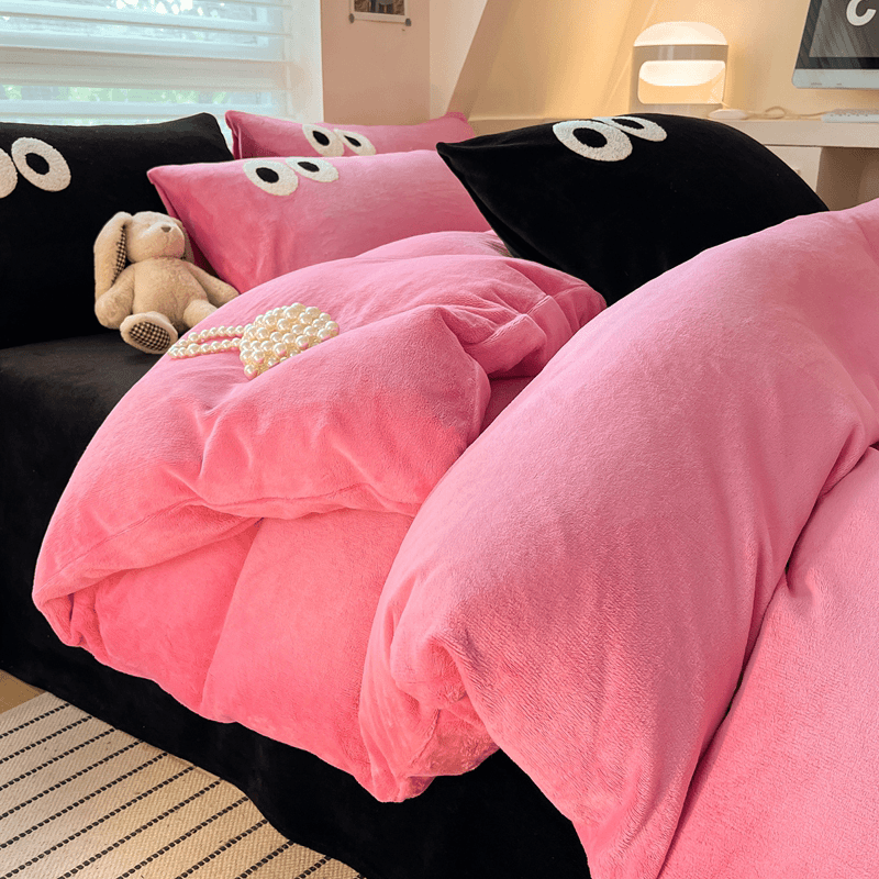 ins混搭牛奶绒被套四件套2023新款珊瑚法兰绒床单被套宿舍床品三