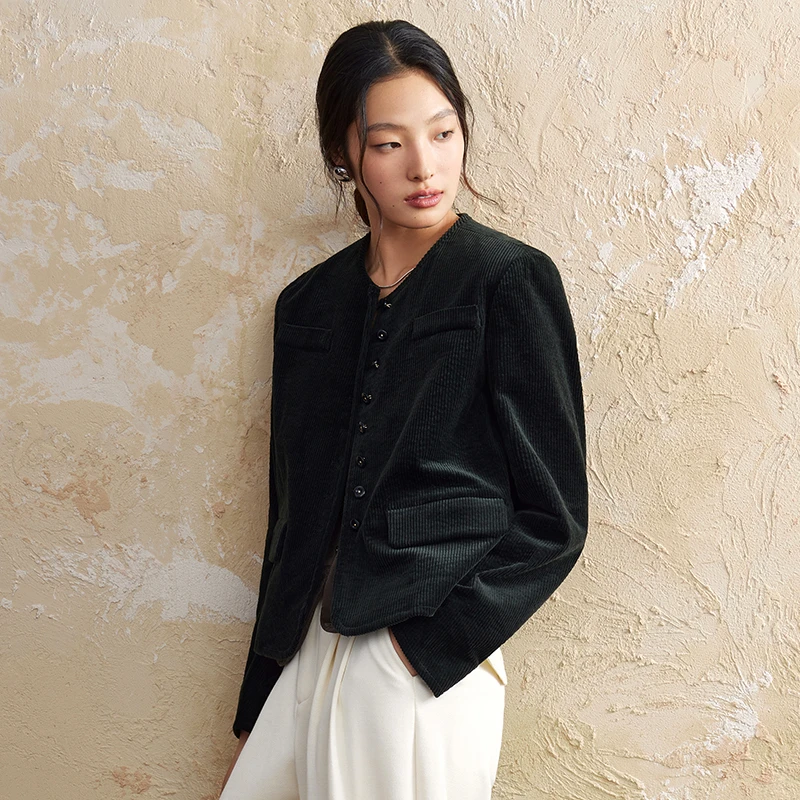 璞宿pusu 水洗灯芯绒圆领小香风外套 53551