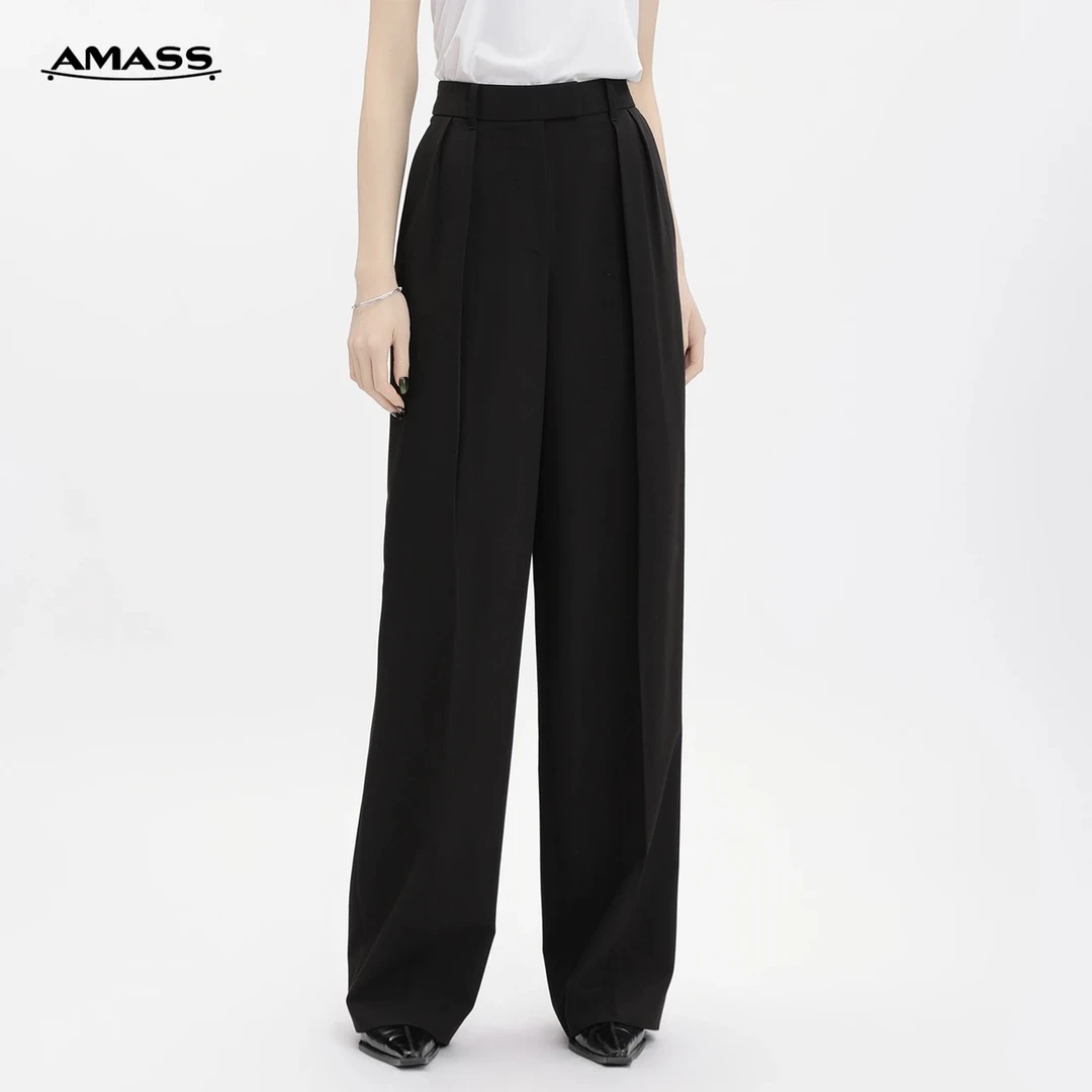 AMASS/阿玛施阿玛施中高腰压褶休闲显瘦垂感直筒裤5100349-4226