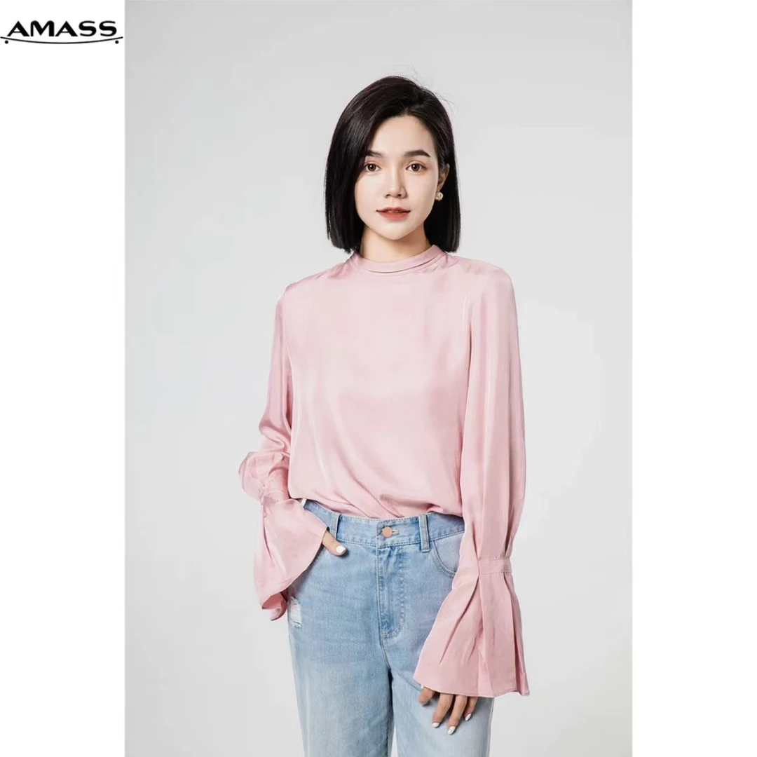 AMASS/阿玛施飘带喇叭袖百搭长袖纯色宽松简约衬衫5300956