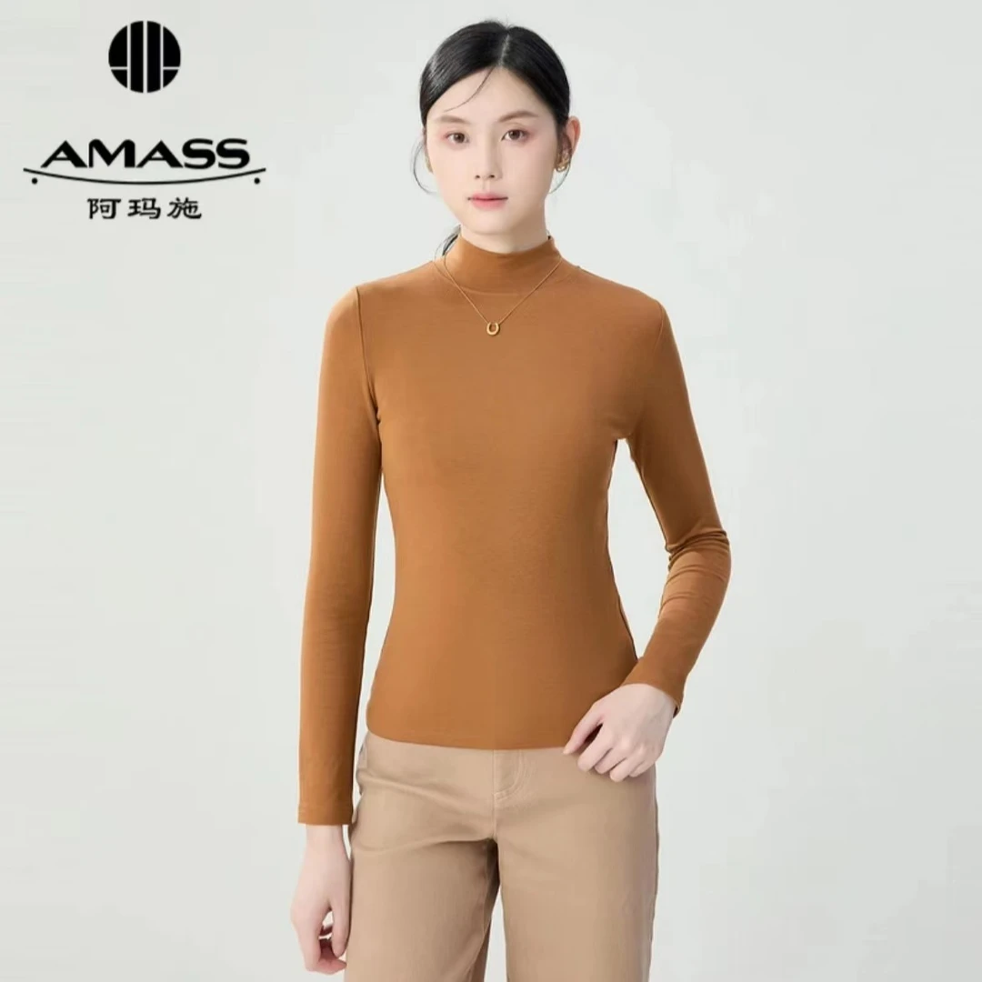 AMASS/阿玛施新款时尚百搭修身半高领纯色保暖赫本长袖5300976
