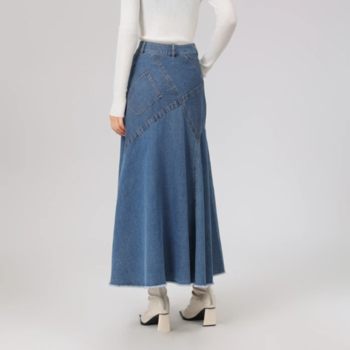 AMASS/阿玛施新款半身裙蓝色休闲包臀时尚中长款A字中腰裙5296432