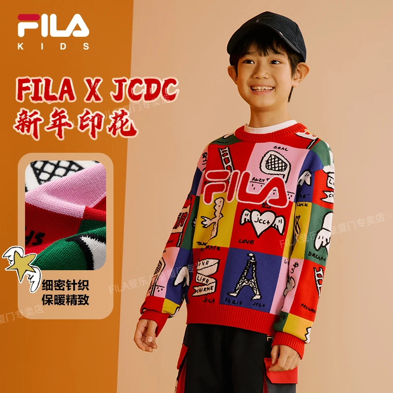 【花赞新年款】FILA斐乐儿童春季新款小孩毛衣印花上衣K12B514405