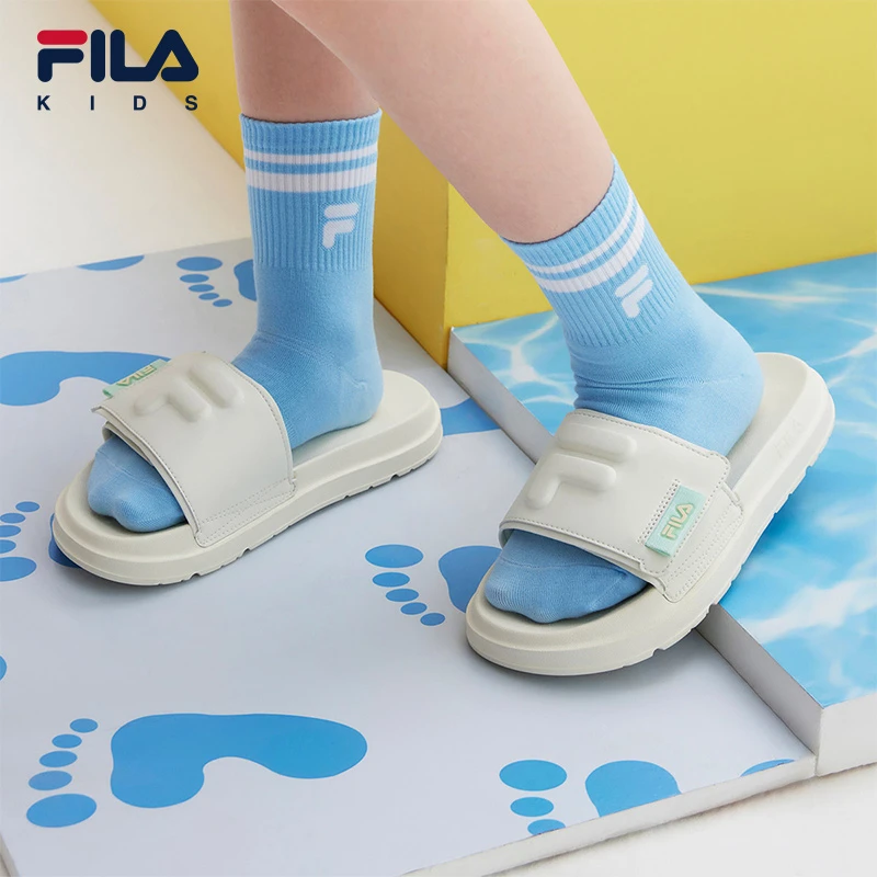 【抗菌科技】FILA斐乐斐鱼脚背魔术贴防滑底花大童凉拖K15B423806