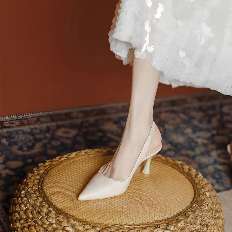 系吻气质包头凉鞋女2025夏新款细跟尖头单鞋法式工作鞋浅口高跟鞋
