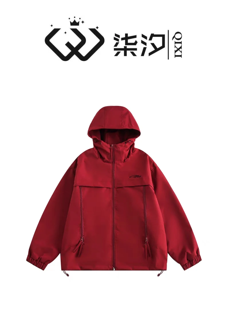 【柒汐】推荐美式复古潮牌字母连帽冲锋衣629