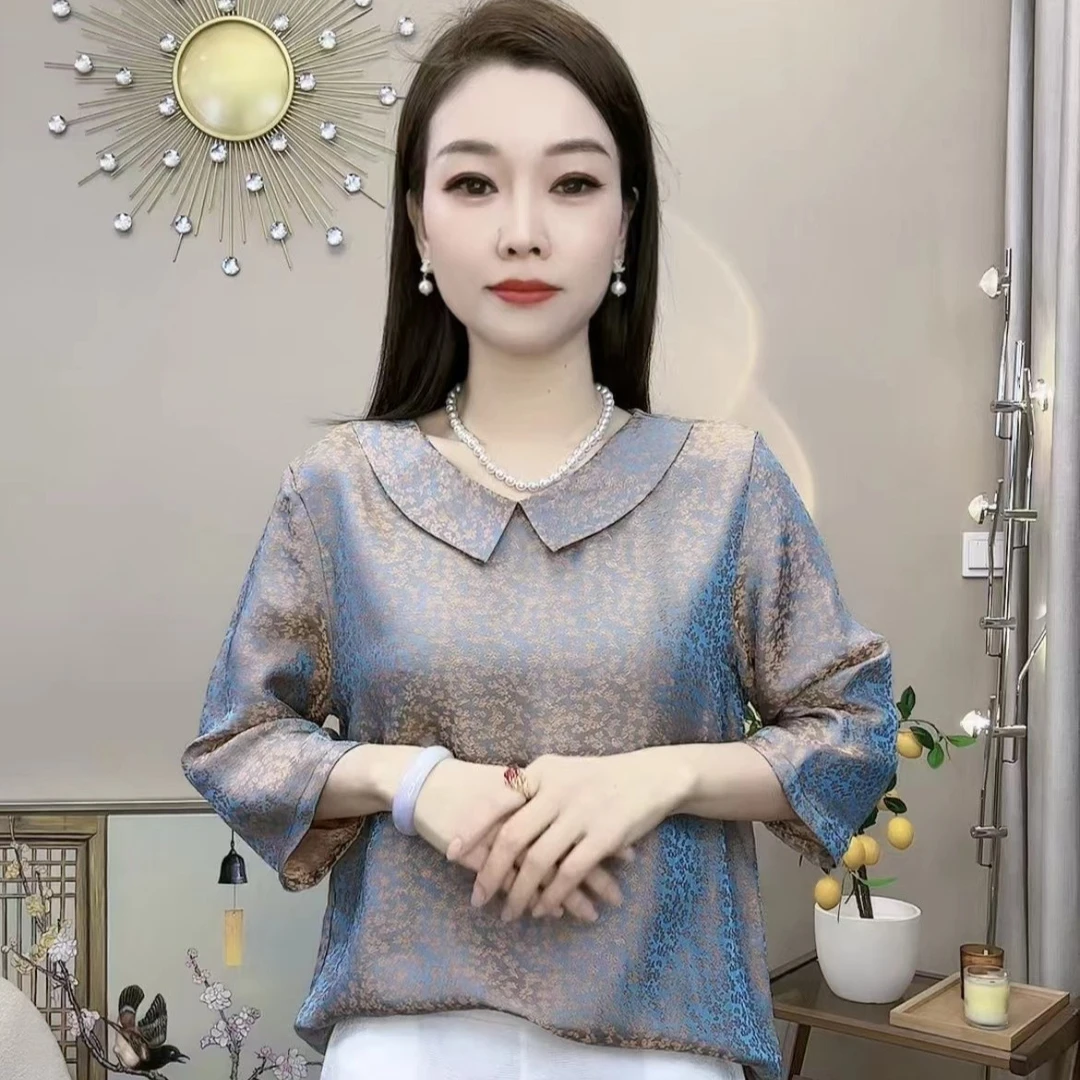 【流光溢彩】2023春季新款时尚遮肉显瘦衬衫上衣洋气百搭妈妈装