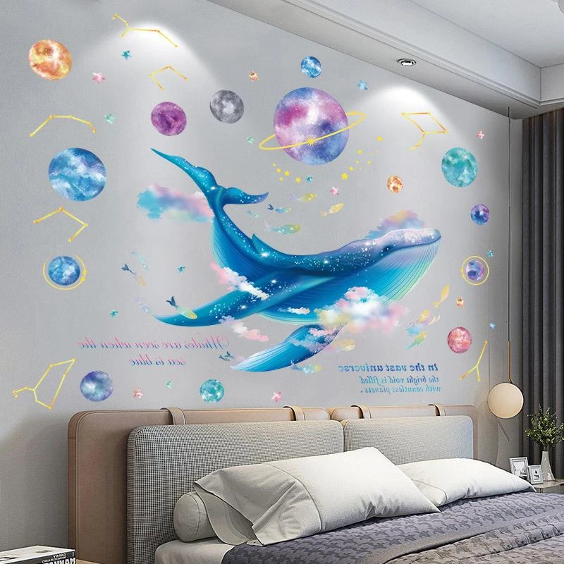 ins卧室床头墙面装饰贴纸寝室房间墙壁布置贴画创意鲸鱼墙贴自粘
