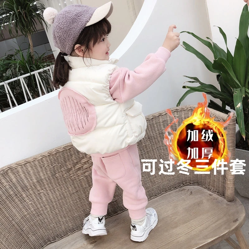 女童加绒三件套宝宝小童洋气冬装婴儿小孩衣服儿童加厚女宝童装潮
