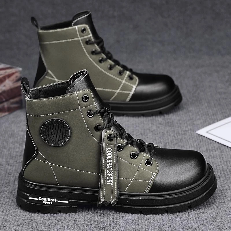 回力瑞马丁靴男冬季潮流新款高帮机车皮靴男士英伦防水防滑工装靴