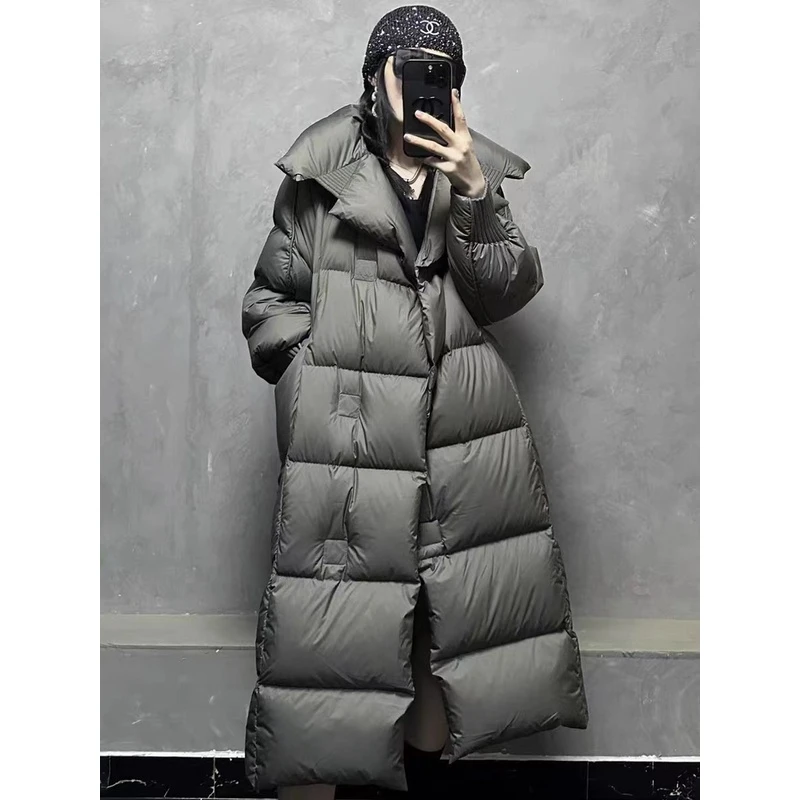 AA鹅绒羽绒服女加厚中长款过膝时尚休闲连帽宽松百搭收腰2809