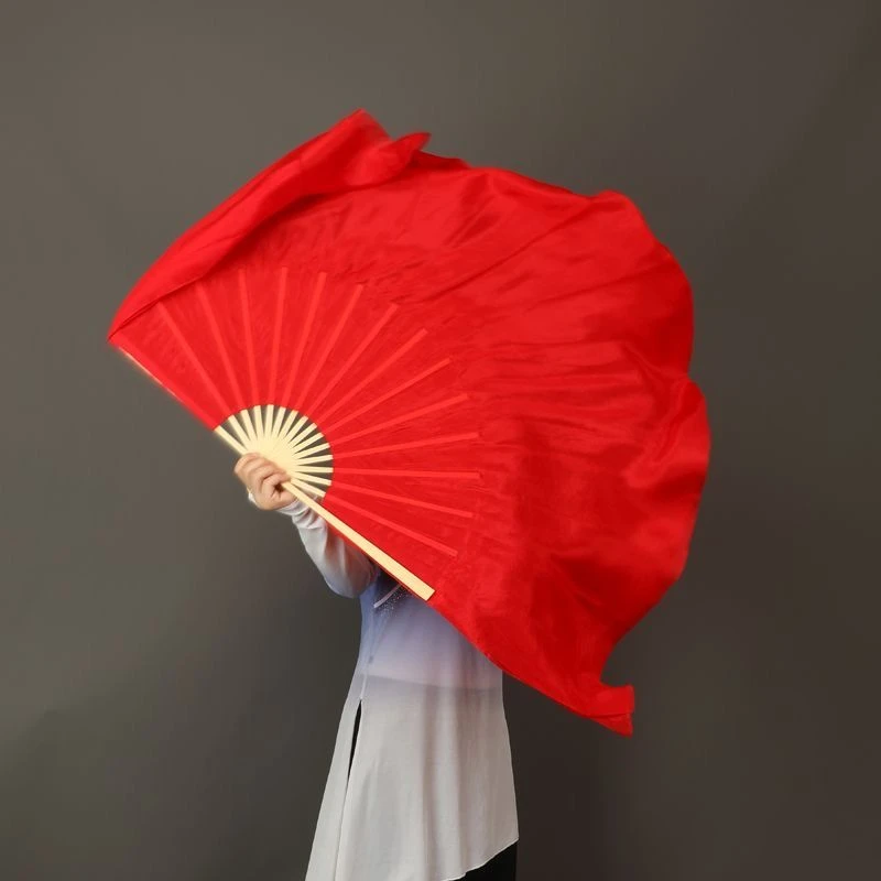 古典舞纯大红双面加长成人广场舞扭秧歌中国风映上红演出舞蹈扇子