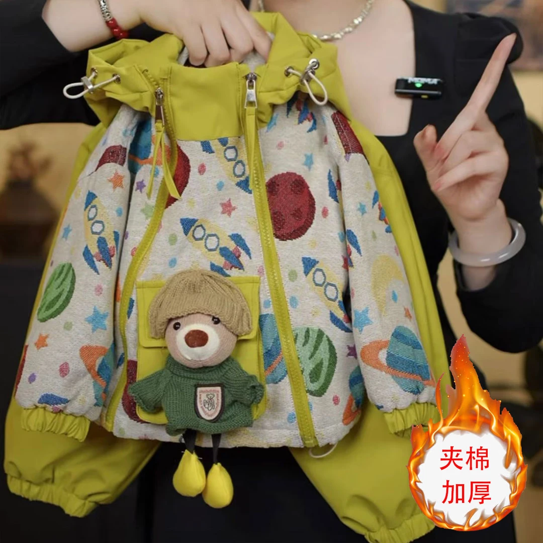 男女童冬季夹棉套装棉服秋冬新款女宝中小童洋气冲锋衣冬装两件套