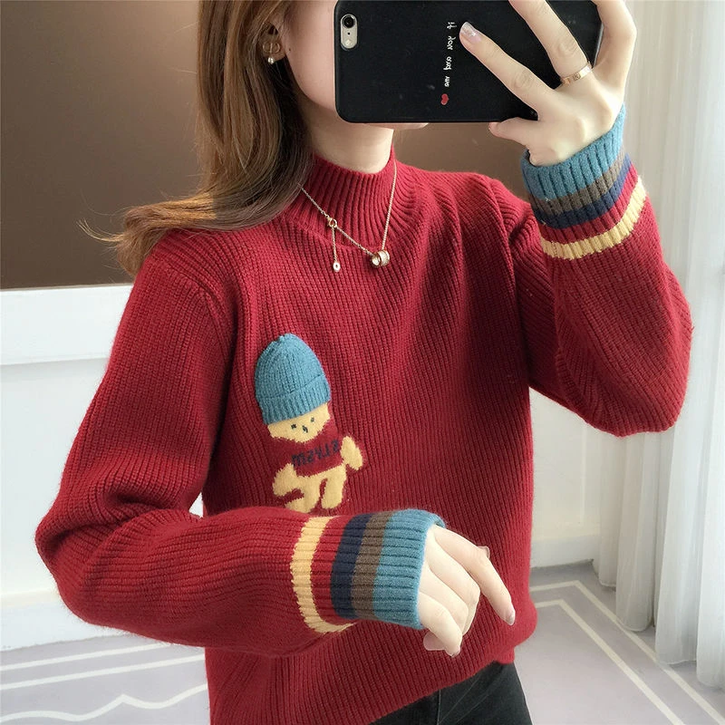 套头百搭半高领毛衣女秋冬新款2024爆款加厚小个子针织打底衫上衣