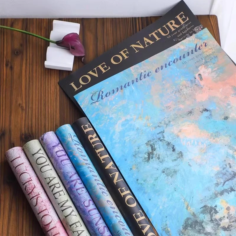 油画花园花艺油画风玫瑰花束包装纸节日材料花店包花纸资材批发