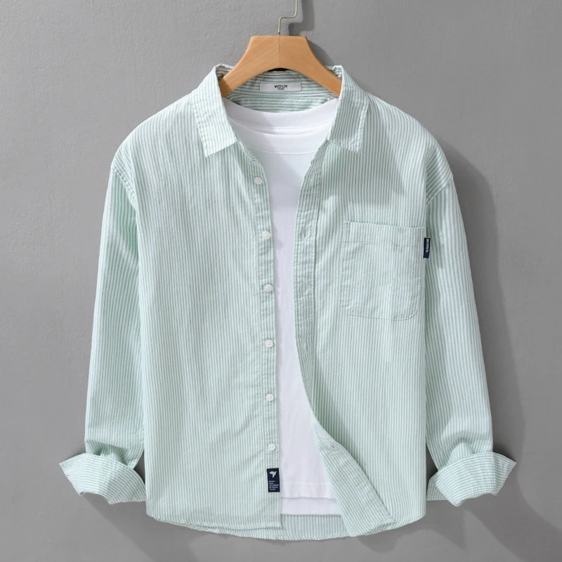 【条纹简约纯棉长袖】春秋季男装男款男士衬衫休闲宽松百搭男衬衣