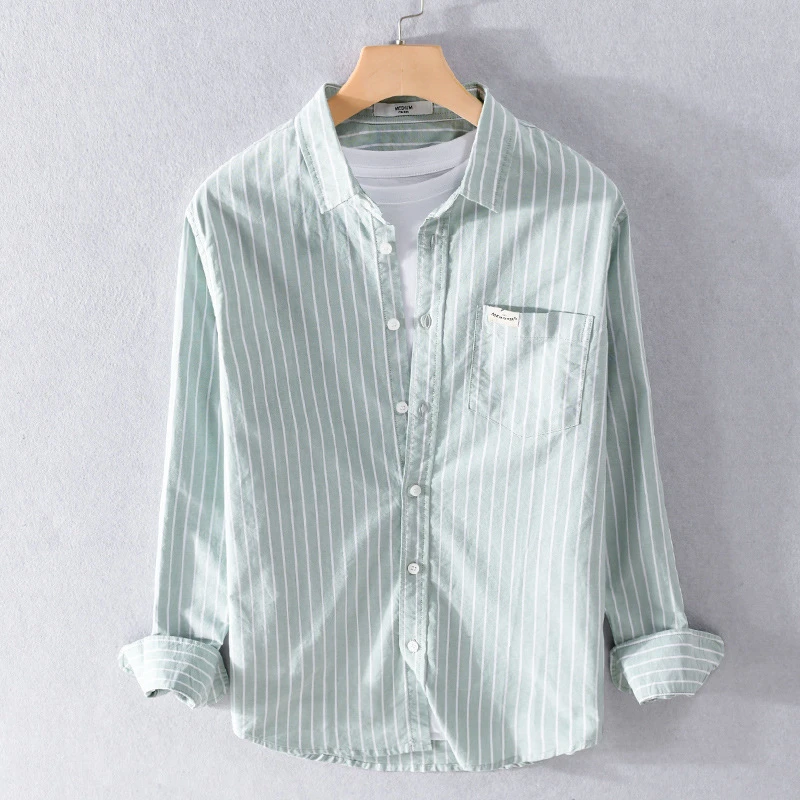 【条纹纯棉长袖】男装男款男士衬衫易搭流行时尚舒适棉衬衣