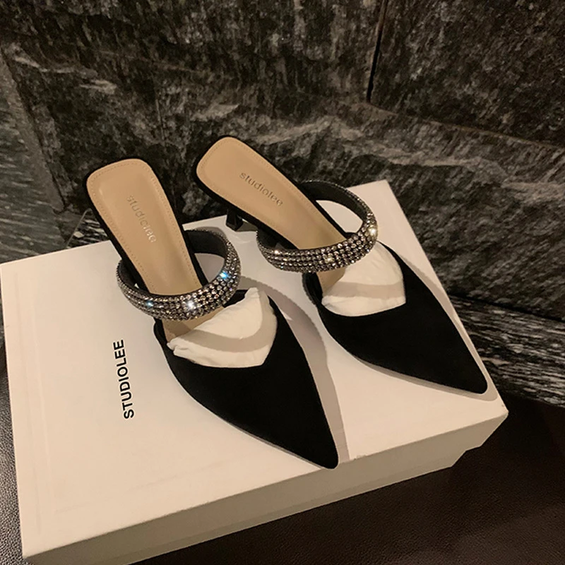 2024新款爆款网红时髦洋气高档气质外穿包头半拖鞋尖头高跟懒人鞋