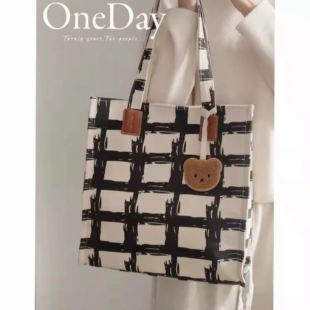 单肩包帆布包女学生韩版百搭ins上课通勤包女大容量高级感手提袋