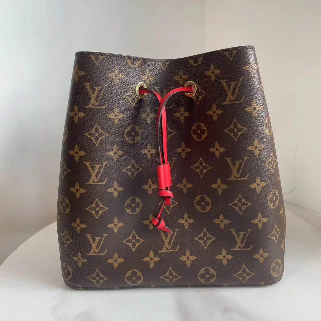 99新 LouisVuitton/路易威登 芯片款老花红桶水桶包单肩斜跨包